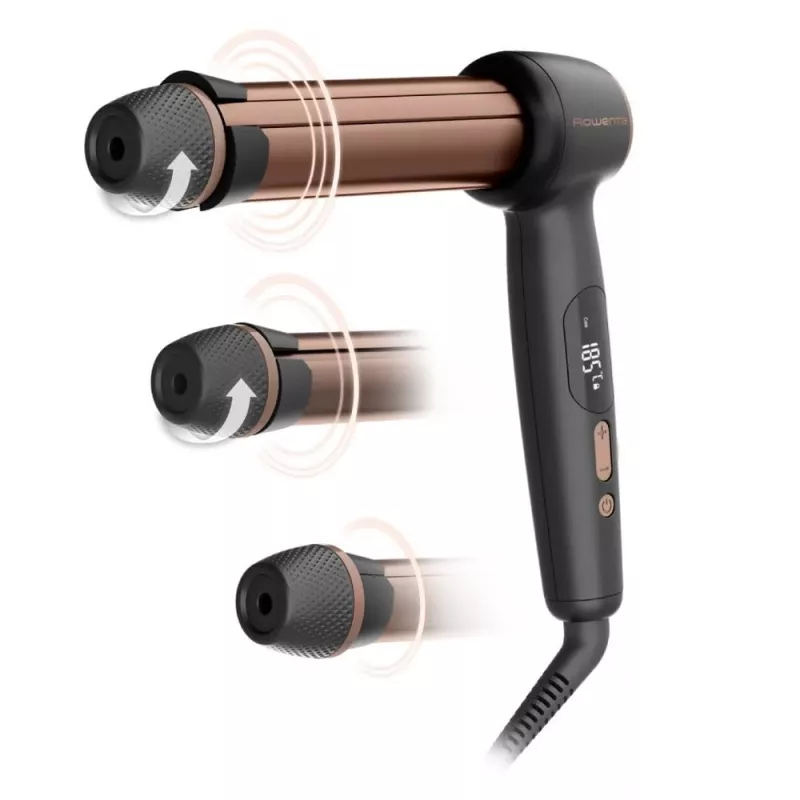 Rowenta CF4620E0 Twist Curl ferro de caracóis - cerâmica, cuidado iónico, 27/32/38 mm, ecrã LCD, 86 W, preto/cobre