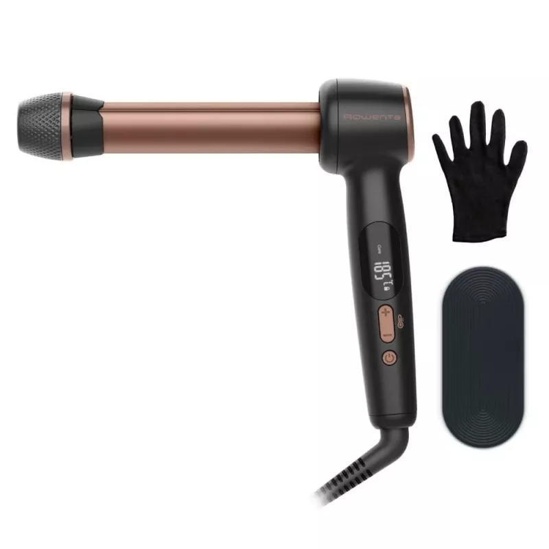 Rowenta CF4620E0 Twist Curl ferro de caracóis - cerâmica, cuidado iónico, 27/32/38 mm, ecrã LCD, 86 W, preto/cobre
