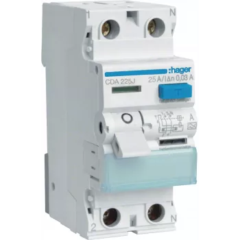 HAGER CDA225J Interruptor diferencial 1P+N 25A 30mA Tipo A 6kA