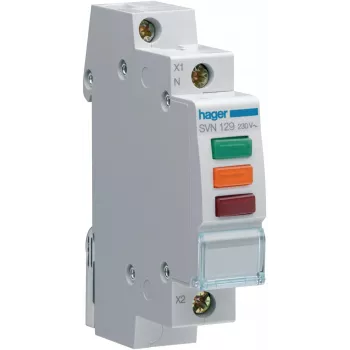 HAGER SVN129 Sinalizador, 230V AC, 3 x LED vermelho+verde+laranja, calha DIN