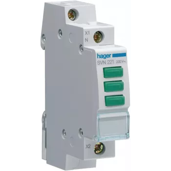 HAGER SVN221 Sinalizador modular, 230V AC, 3 x LED verde, calha DIN