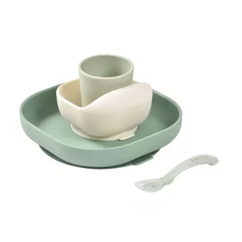 Beaba Conjunto de alimentação para bebé em silicone com base de sucção - verde salva (913603)