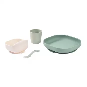 Beaba Conjunto de alimentação para bebé em silicone com base de sucção - verde salva (913603)
