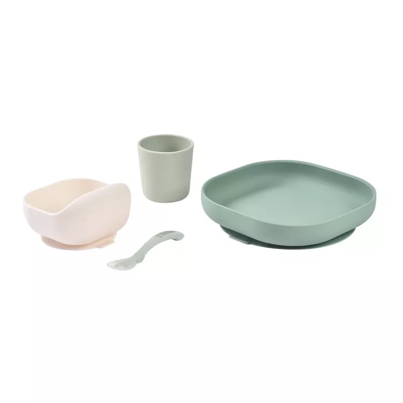 Beaba Conjunto de alimentação para bebé em silicone com base de sucção - verde salva (913603)