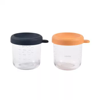 BEABA Conjunto de frascos de vidro com tampas 2 x 250 ml azul-noite/mel