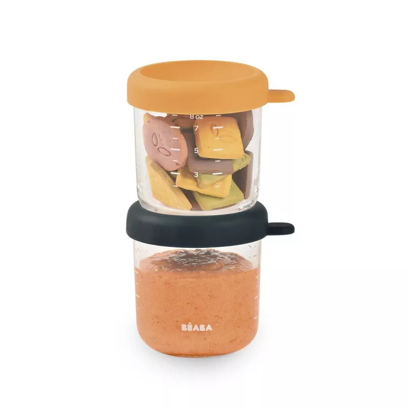 BEABA Conjunto de frascos de vidro com tampas 2 x 250 ml azul-noite/mel