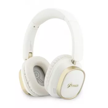 Guess Auscultadores Bluetooth Over-Ear ENC Rectangle Metal Script Branco