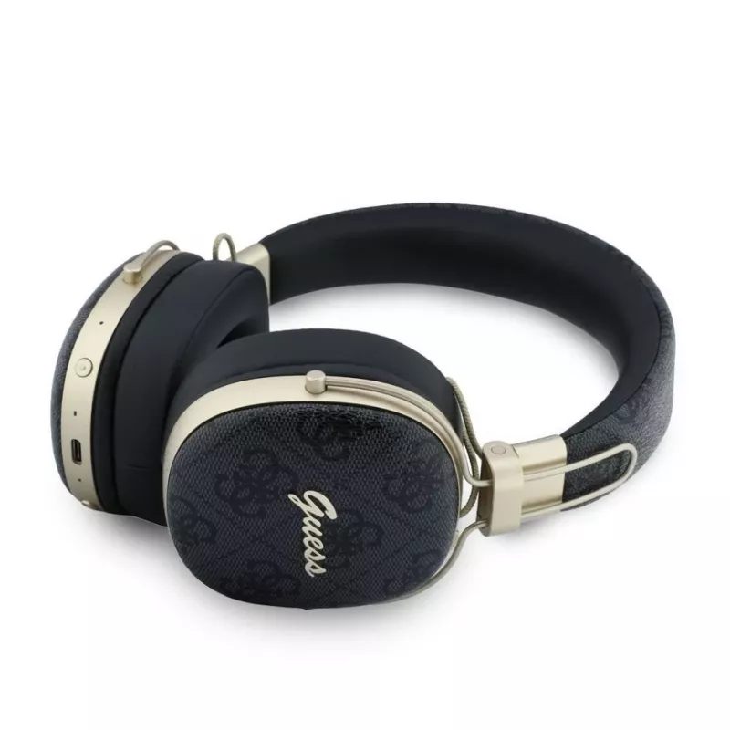 Guess Auscultadores Bluetooth Over-Ear com ENC, Metal 4G Script Logo, Preto