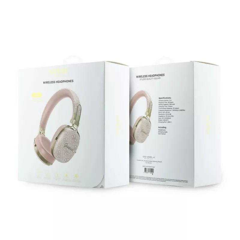 Guess Auscultadores Bluetooth Over-Ear ENC Metal 4G Script Logo Rosa
