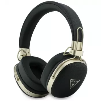 Guess Auscultadores Bluetooth Over-Ear com ENC, Logo Triangular Metálico Granulado, Preto