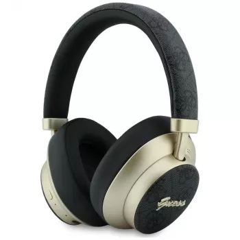 Guess GUE005456 Auscultadores Bluetooth Over-Ear com ENC, 4G Gold Script Metal, Preto