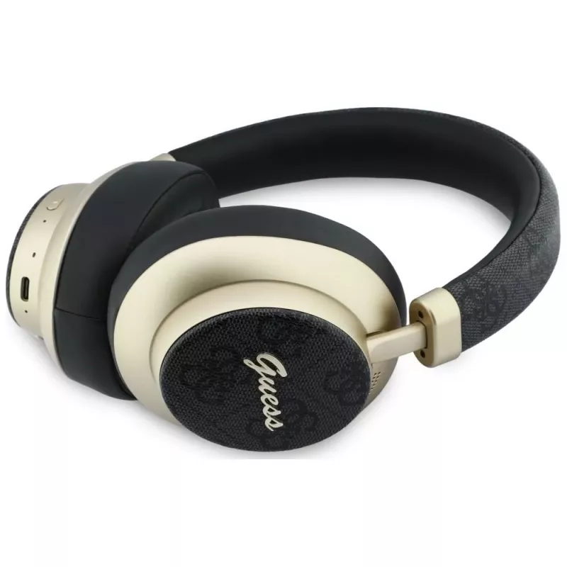Guess GUE005456 Auscultadores Bluetooth Over-Ear com ENC, 4G Gold Script Metal, Preto