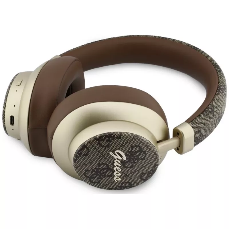 Guess GUE005457 Auscultadores Bluetooth Over-Ear com ENC, Castanho, Design Gold Script Metal
