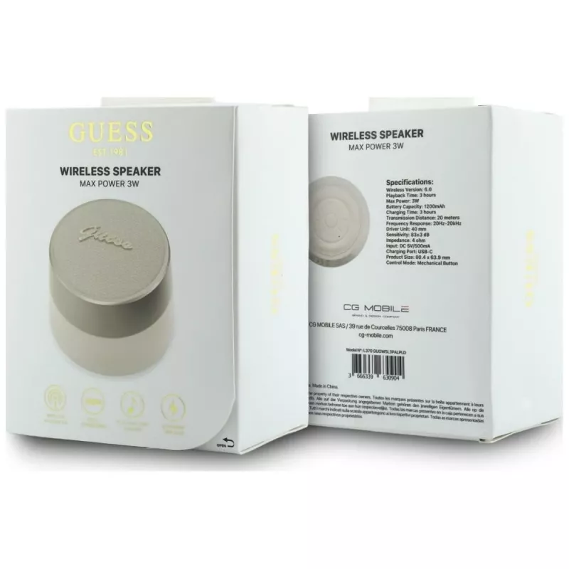 GUESS Altifalante Bluetooth 5W Script MetalLogo Dourado
