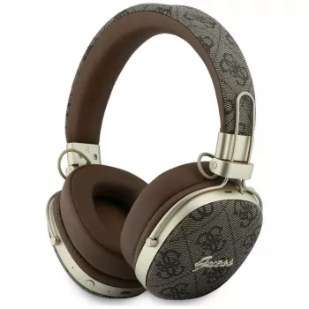 Guess GUE005462 Auscultadores Bluetooth Over-Ear com ENC, Design Metálico, 4G Script Logo, Castanho