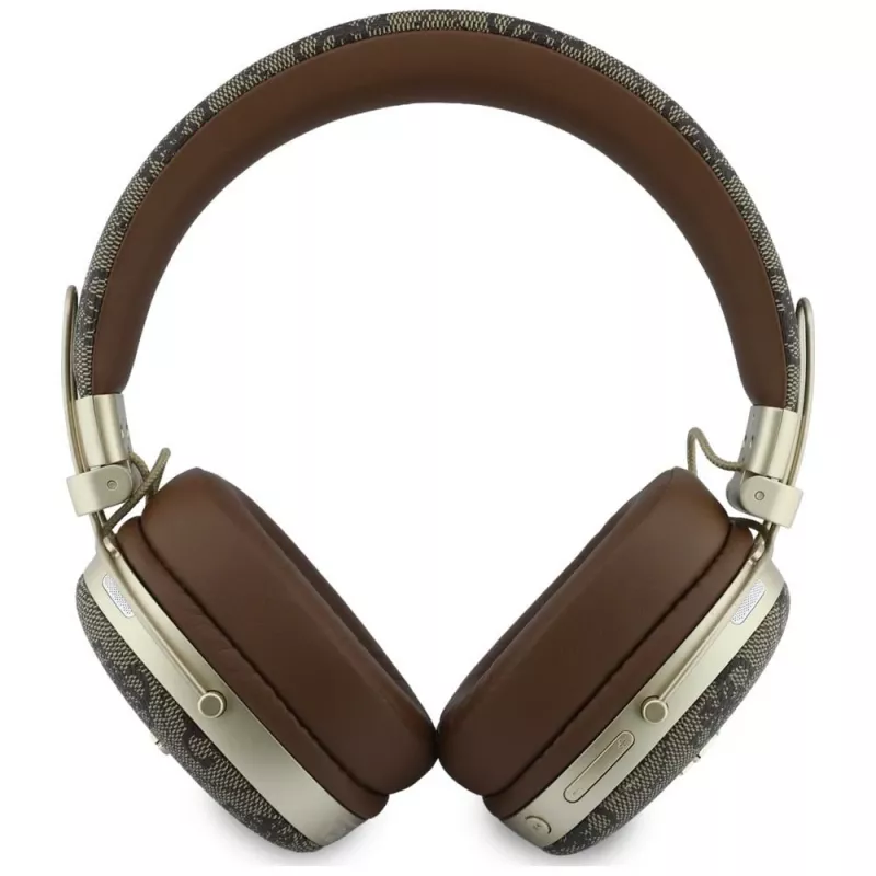 Guess GUE005462 Auscultadores Bluetooth Over-Ear com ENC, Design Metálico, 4G Script Logo, Castanho