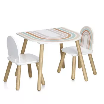 Zeller Present 13536 Conjunto de Móveis para Crianças - Mesa e 2 Cadeiras, Branco/Madeira Natural, MDF, a partir dos 3 anos