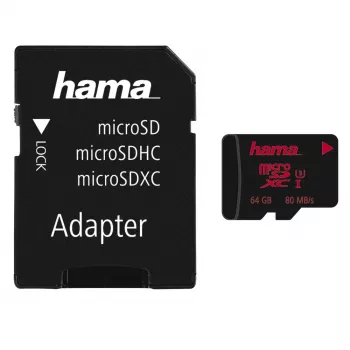 Cartão microSDXC Hama 64GB UHS Speed Class 3 UHS-I leitura 100MB/s escrita 30MB/s com adaptador SD