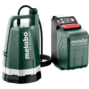 Bomba submersível a bateria Metabo TPF 18 LTX 7000 7000 l/h altura de elevação 9 m 18 V IPX8 (preto/verde, sem bateria e carregador)
