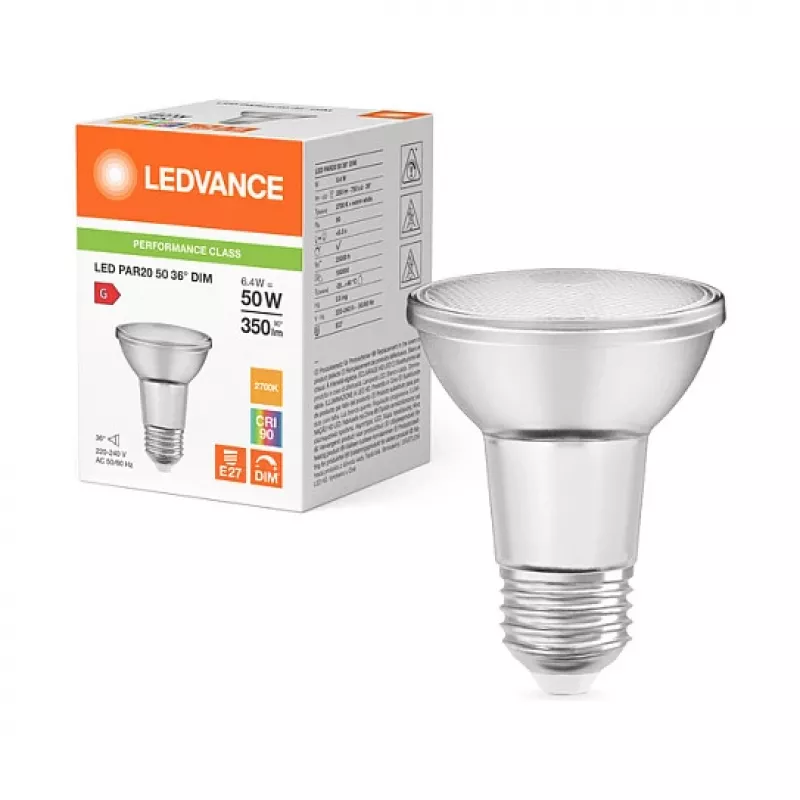 OSRAM PAR20 50W 6.4W 927 E27 lâmpada LED refletora regulável 350 lm 2700K branco quente