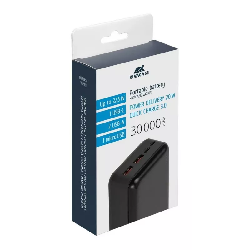 Powerbank Rivacase VA2103 30000 mAh 22.5W preto