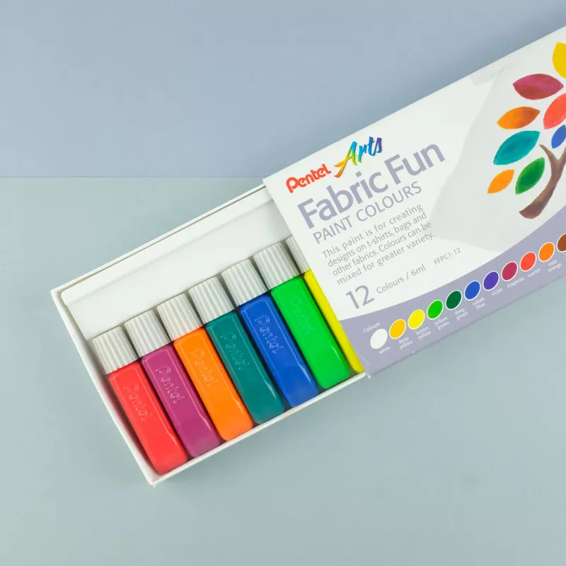 Pentel Arts FFPC1-12 Conjunto de Tintas para Tecido, Cores Variadas, 12 Tubos de 6 ml