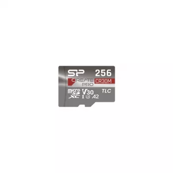 Cartão de memória Silicon Power CreatePro CR30M 256 GB microSDXC com adaptador SD, UHS-I U3, V30, A2, Class 10, até 170 MB/s de leitura