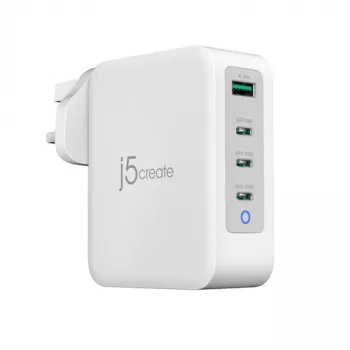 Carregador J5CREATE 130W GaN USB-C de 4 portas - UK branco cinzento