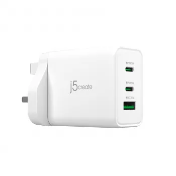 Carregador J5CREATE 65W GaN USB-C de 3 portas UK branco