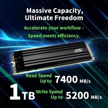 SSD AGI TECHNOLOGY 1TB M.2 NVMe PCIe Gen4x4 - 7400MB/s de leitura, 5200MB/s de escrita, 750TBW