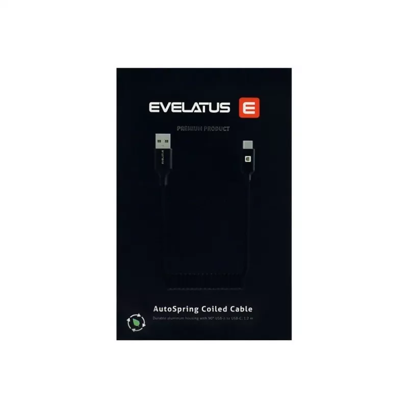 Evelatus Cabo espiral AutoSpring USB A para USB C 1,2 m preto