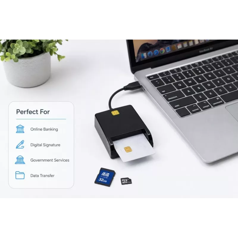 iLike Leitor de cartões inteligente USB 4 em 1 com suporte para SIM, SD e Micro-SD, leitor CAC para cartões de identificação, cartões bancários, eID e cartões de memória, preto