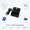 iLike Leitor de cartões inteligente USB 4 em 1 com suporte para SIM, SD e Micro-SD, leitor CAC para cartões de identificação, cartões bancários, eID e cartões de memória, preto