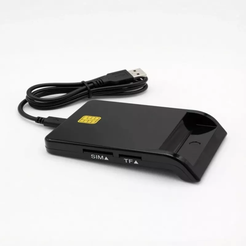 iLike Leitor de cartões inteligente USB 4 em 1 com suporte para SIM, SD e Micro-SD, leitor CAC para cartões de identificação, cartões bancários, eID e cartões de memória, preto