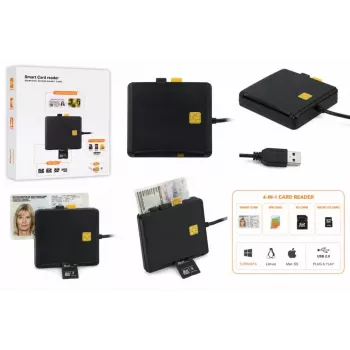iLike Leitor de cartões inteligente USB 4 em 1 com suporte para SIM, SD e Micro-SD, leitor CAC para cartões de identificação, cartões bancários, eID e cartões de memória, preto