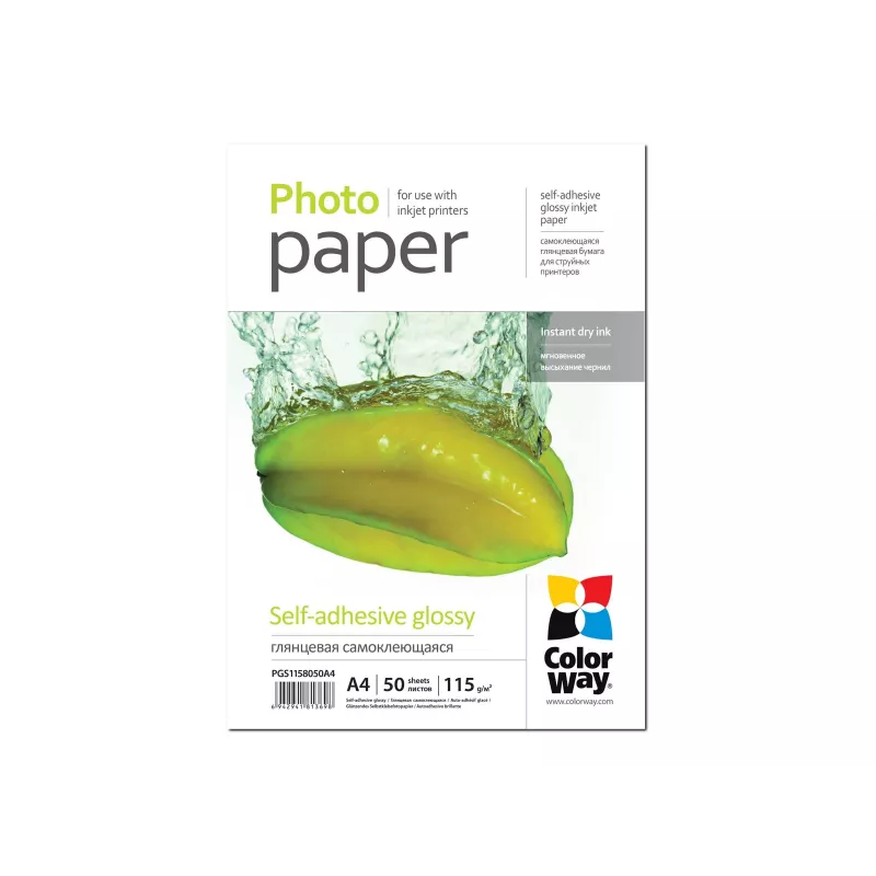 Papel fotográfico autocolante COLORWAY brilhante 115 g/m² A4 5 folhas