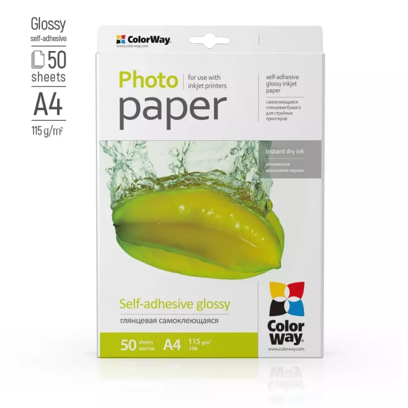 Papel fotográfico autocolante COLORWAY brilhante 115 g/m² A4 5 folhas