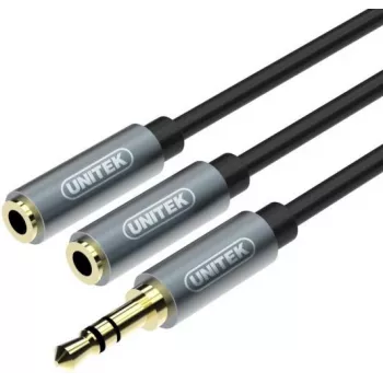 UNITEK Y-C956ABK cabo adaptador splitter de áudio 3,5mm mini-jack macho para 2x 3,5mm jack fêmea - preto