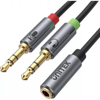 UNITEK Y-C957ABK cabo splitter de áudio 3,5mm mini-jack, conector fêmea para 2x macho, 20 cm, preto