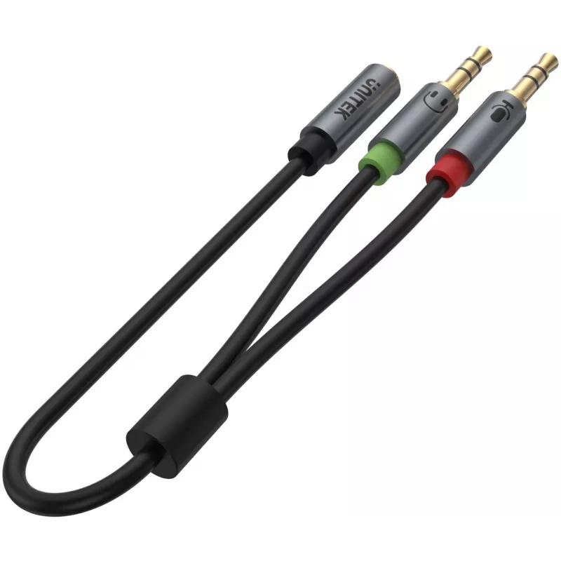 UNITEK Y-C957ABK cabo splitter de áudio 3,5mm mini-jack, conector fêmea para 2x macho, 20 cm, preto