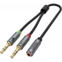 UNITEK Y-C957ABK cabo splitter de áudio 3,5mm mini-jack, conector fêmea para 2x macho, 20 cm, preto