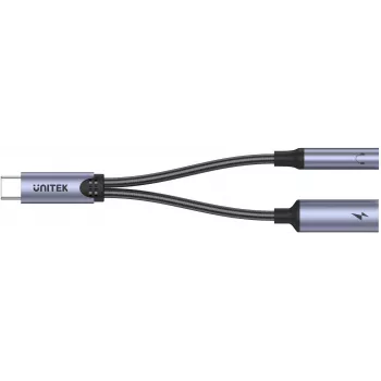 UNITEK adaptador USB-C para ligação de áudio 3,5mm e USB-C 60W PD (Space Grey)
