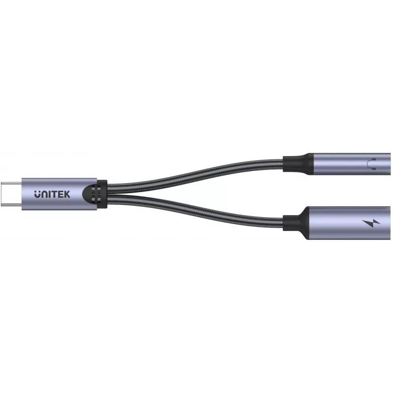UNITEK adaptador USB-C para ligação de áudio 3,5mm e USB-C 60W PD (Space Grey)