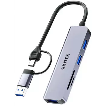 UNITEK hub USB-C 5-em-1 com leitor de cartões SD e MicroSD, 5 Gbit/s, Space Grey
