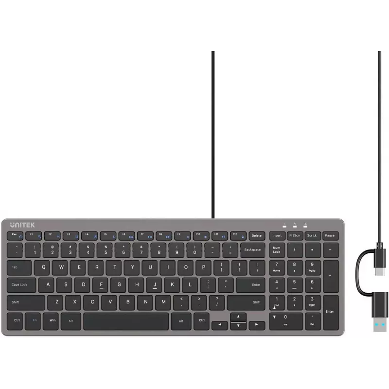 UNITEK teclado de escritório com fios leve SlimTap USB-C/USB-A