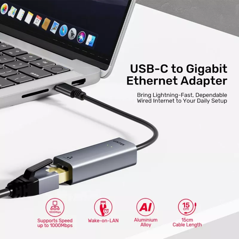 UNITEK adaptador USB-C para Gigabit Ethernet 1Gbps - Space Gray