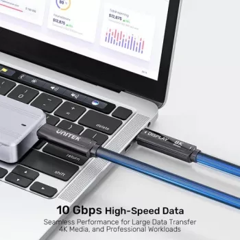UNITEK cabo ótico ativo USB-C 5m - 10Gbps, PD 60W, 8K@30Hz, preto