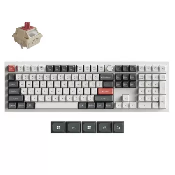 Keychron Q6U-P1 100% Full-Size teclado gaming mecânico, Gateron G Pro 3.0 Milk POM Red Switch, Hot-Swap, 8K Polling Rate, RGB, QMK/VIA, caixa em alumínio CNC, teclas Double-Shot PBT, com fio USB-C