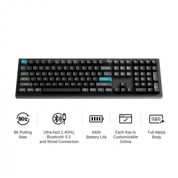 Keychron Q6U-P1 100% Full-Size teclado gaming mecânico, Gateron G Pro 3.0 Milk POM Red Switch, Hot-Swap, 8K Polling Rate, RGB, QMK/VIA, caixa em alumínio CNC, teclas Double-Shot PBT, com fio USB-C