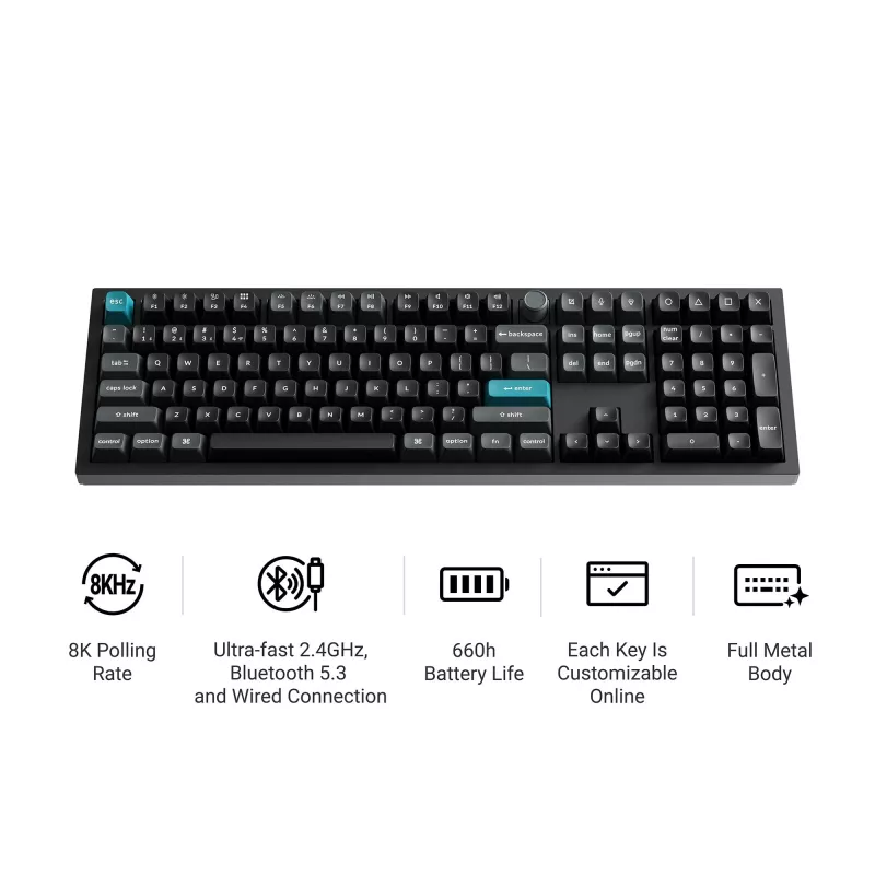 Keychron Q6U-P1 100% Full-Size teclado gaming mecânico, Gateron G Pro 3.0 Milk POM Red Switch, Hot-Swap, 8K Polling Rate, RGB, QMK/VIA, caixa em alumínio CNC, teclas Double-Shot PBT, com fio USB-C